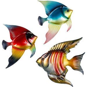 Set of 3Metal Fish Wall Decor Art Outdoor Indoor Sculpture Hanging for Pool Home